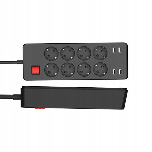 Listwa zasilająca przepięciowa 8 gniazdek przedłużacz 4 x USB ładowarka zdjęcie 4