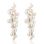 Kolczyki białe perły złote gronka eleganckie wiszące KOKONET 3-0352