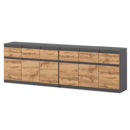 Komoda Duża Szafka 240cm Pojemna Nowoczesna 5 Szuflad Szary Mat Dąb Wotan na Arena.pl