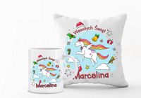 Zestaw PODUSZKA i KUBEK świąteczny PREZENT dla dzicka z nadrukiem imieniem