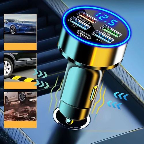 SZYBKA ŁADOWARKA SAMOCHODOWA 120W 4xUSB QC 3.0 + USB-C TYP C PD 20W CZARNA na Arena.pl