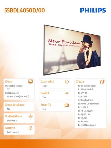 Philips 55'' 55BDL4050D Edge LED Display Android 24/7 na Arena.pl
