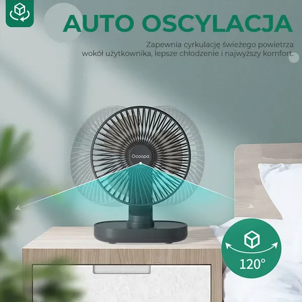 Wentylator stołowy Ocoopa D77 black akumulator USB oscylator zdjęcie 8