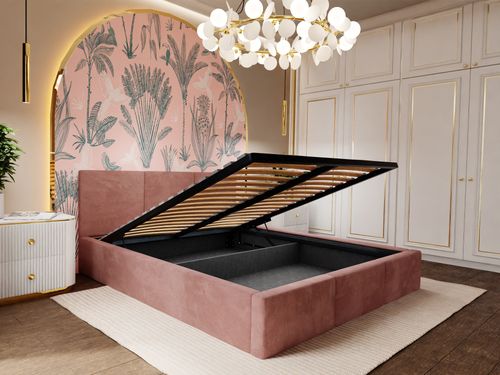 ŁÓŻKO TAPICEROWANE 140x200 ŁÓŻKO PODWÓJNE Z POJEMNIKIEM BRUDNY RÓŻ na Arena.pl