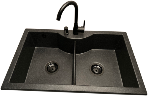 Zlewozmywak 2 komorowy PENTA grafit + bateria LUNA  + dozownik na Arena.pl