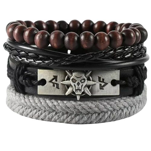 Zestaw męskich bransoletek skórzanych z koralikami i czaszką na Arena.pl