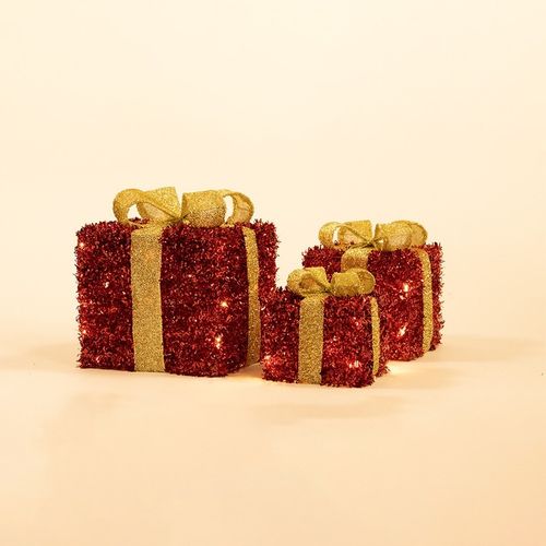 Świąteczne Pudełka Prezenty LED 3 szt. Dekoracja Boże Narodzenie Czerwone na Arena.pl