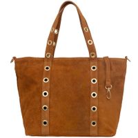 VERA PELLE torebka damska zamszowa shopper z kółkami i paskiem V699 camel