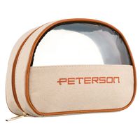 beżowo-brązowa kosmetyczka z tkaniny syntetycznej z przezroczystym panelem,