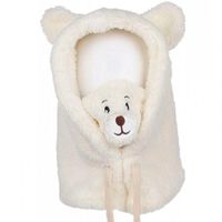 czapka zimowa pluszowa z uszami misia + komin, 2 w 1 - kremowa cz34wz2