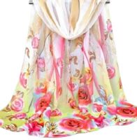 SZAL CHUSTA SZALIK kolorowy cienki apaszka DELIKATNA 150cm kwiaty