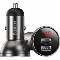BASEUS ŁADOWARKA SAMOCHODOWA DO TELEFONU DWA PORTY USB 24W 4.8A WYŚWIETLACZ