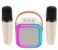 ZESTAW KARAOKE PRZENOŚNY GŁOŚNIK +2 MIKROFONY ŚWIECĄCY EFEKTY DŹWIĘKOWE USB
