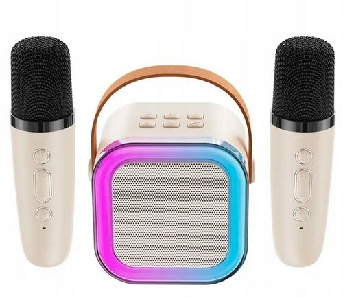 ZESTAW KARAOKE PRZENOŚNY GŁOŚNIK +2 MIKROFONY ŚWIECĄCY EFEKTY DŹWIĘKOWE USB na Arena.pl