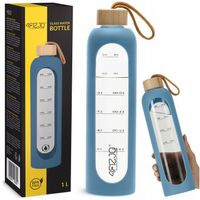 BUTELKA SZKLANA NA WODĘ MOTYWACYJNA SZCZELNA MIARKA SILIKONOWE ETUI 4FIZJO