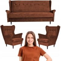 Stylowy Komplet Wypoczynkowy z funkcją spania brązowy ARI