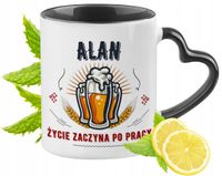 Dla Alana Kubek Czarny Z Uszkiem W Kształcie Serca Na Prezent Z Nadrukiem