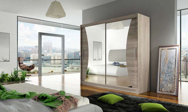 Szafa przesuwna Bega V z lustrem 180cm - pojemna garderoba - TRUFLA zdjęcie 2