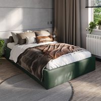 ŁÓŻKO 120x200 TAPICEROWANE Z POJEMNIKIEM + STELAŻ PODWÓJNE WELUR ZIELEŃ