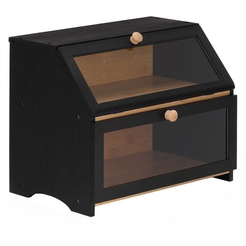 Chlebak zamykany, dwupoziomowy, szafka na pieczywo, bambusowy, czarny na Arena.pl