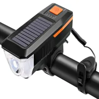 Solarna lampka rowerowa przednia z klaksonem sygnałem na kierownicę
