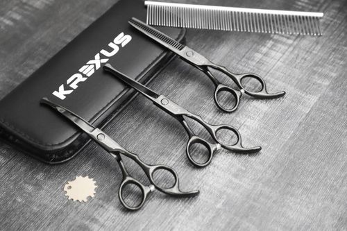 Profesjonalne Nożyczki do Strzyżenia Psów Kotów Czarne Zestaw Etui Grzebień na Arena.pl