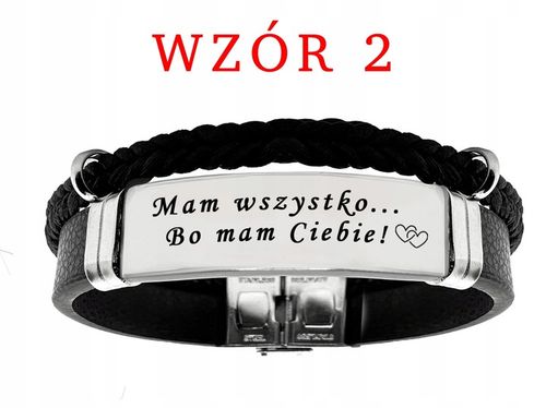 Bransoletka męska SKÓRZANA z GRAWEREM srebrna STAL prezent + GRAWER GRATIS na Arena.pl