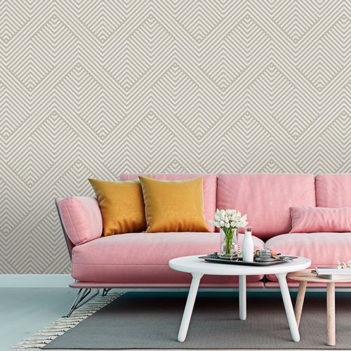 Tapeta Do Salonu Beżowy Wzór GEOMETRYCZNY Ozdoba na Arena.pl