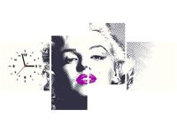 45CM 120CM ZEGAR 4 ELEM MARILYN MONROE FIOLETOWYMI USTAMI ŚCIENNY