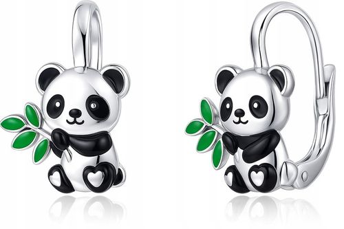Srebrne kolczyki dla dziewczynki panda srebro próba 925 angielskie na Arena.pl