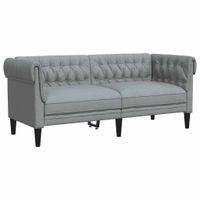 Sofa Chesterfield, dwuosobowa, jasnoszara, obita tkaniną