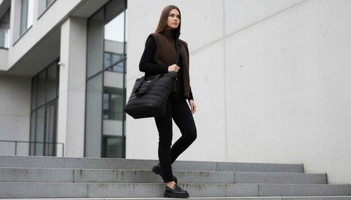 Czarna Torebka damska duża pojemna torba shopper na ramię pikowana na Arena.pl