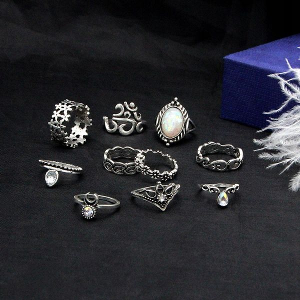 Srebrny ZESTAW PIERŚCIONKÓW RETRO PUNK BOHO 15 zdjęcie 12