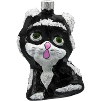 Bombka choinkowa szklana: Kotek z różowym noskiem: czarno-biały