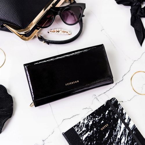 PETERSON portfel damski skórzany elegancki lakierowany P213 czarny na Arena.pl