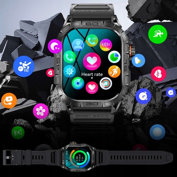 ZEGAREK SMARTWATCH MĘSKI WIELOFUNKCYJNY POMIARY ROZMOWY KROKI MENU PL zdjęcie 2
