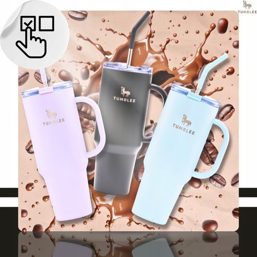 DUŻY Kubek Termiczny ze STALOWĄ SŁOMKĄ do Auta na Kawę Herbatę Zimne Napoje na Arena.pl