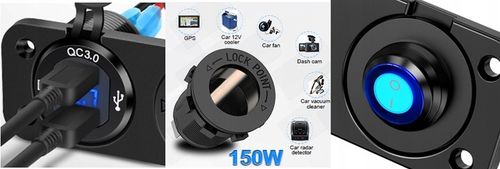 GNIAZDO ZAPALNICZKI Ładowarka USB 2xQC 3.0 WOLTOMIERZ PANEL 3 12/24V Kable na Arena.pl