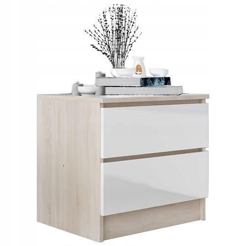 Stolik Nocny Szafka Nocna MDF 45 x 48 x 40 CM Zoe Dąb Sonoma Biały Połysk na Arena.pl