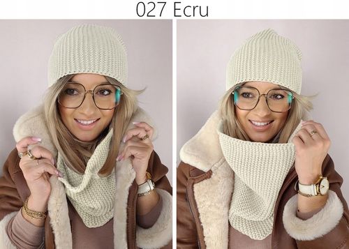 CIEPŁY KOMPLET CZAPKA + KOMIN damski POLSKI zimowy szal CIEMNA na Arena.pl