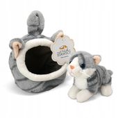 ZESTAW DOMEK SZARY KOTEK kot W DOMKU pluszak PLUSZOWY MASKOTKA przytulanka