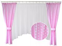 Firana dziecięca i zasłony KOMPLET różowe grochy pokój dziewczynki BOHO