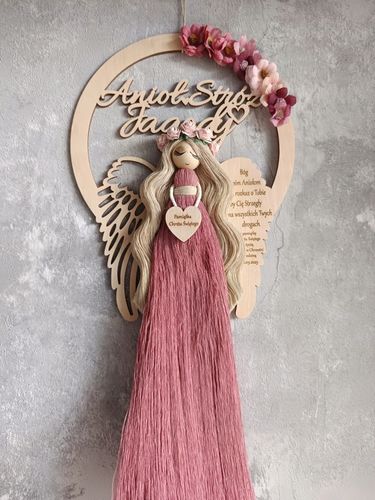 Anioł Stróż makrama imię prezent chrzest komunia w opakowaniu ozdobnym na Arena.pl