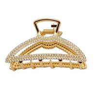 Spinka klamra metalowa z cyrkoniami zaokrąglona 7cm kolor złoty