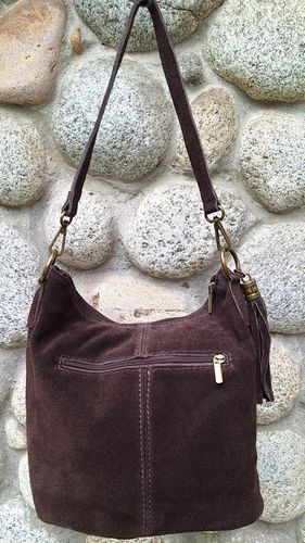 Vera Pelle Torebka Listonoszka SKÓRA NATURALNA ZAMSZ Worek CZEKOLADA na Arena.pl