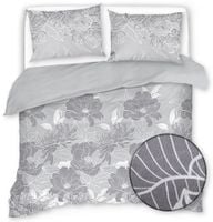 Pościel Satynowa 160X200 Szara W Kwiaty 20533
