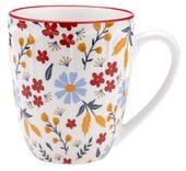 Kubek porcelanowy EXOTIC FLOWER 400 ml biało-czerwony kolorowe kwiatki wz.2