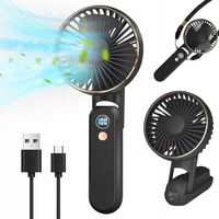 WENTYLATOR RĘCZNY MINI SKŁADANY 5 PRĘDKOŚCI NAWIEWU I 180° PRZENOŚNY CZARNY
