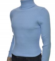 Sweter z golfem golf męski bawełniany dopasowany w prążek błękitny XL