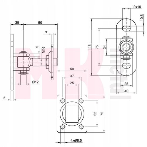Zawias regulowany M16 dwustronny zawiasy do furtki bramy 60x75 regulowane na Arena.pl
